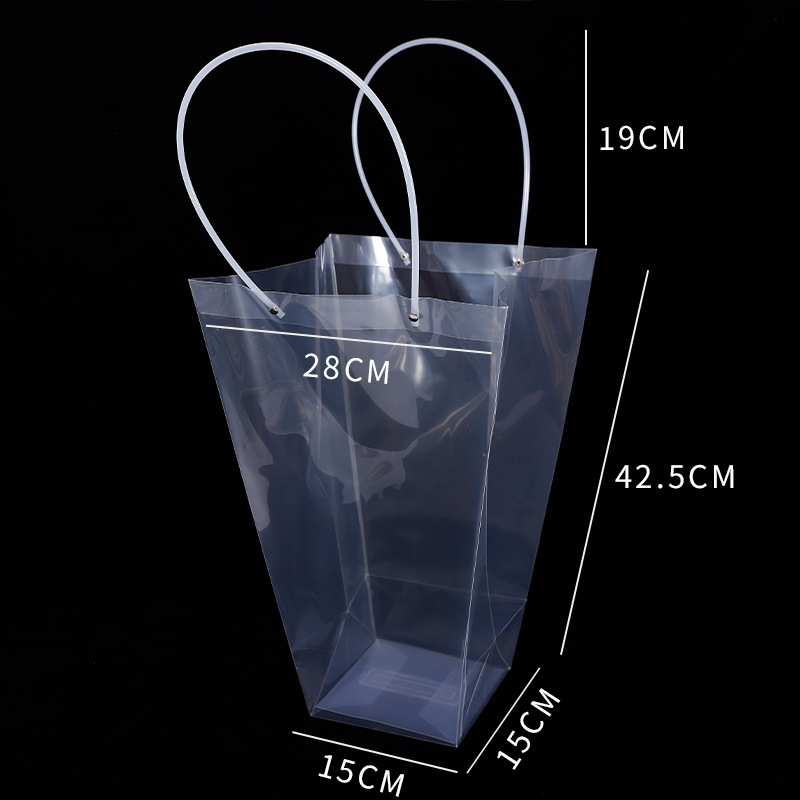 Bolsa de embalaje de flores transparente bolso trapezoidal cuadrado bolso de mango largo ramo de embalaje caja de regalo material de la tienda de flores