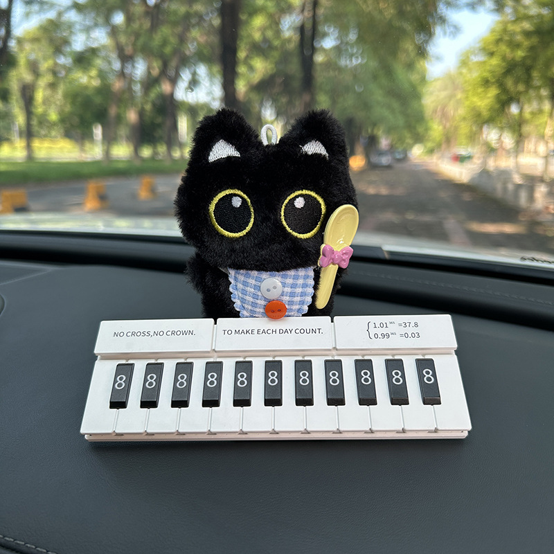 Pequeño gato negro bolsos colgantes lindos muñecas de peluche muñecas automóviles tarjetas telefónicas de estacionamiento temporal tarjetas de número de mujer