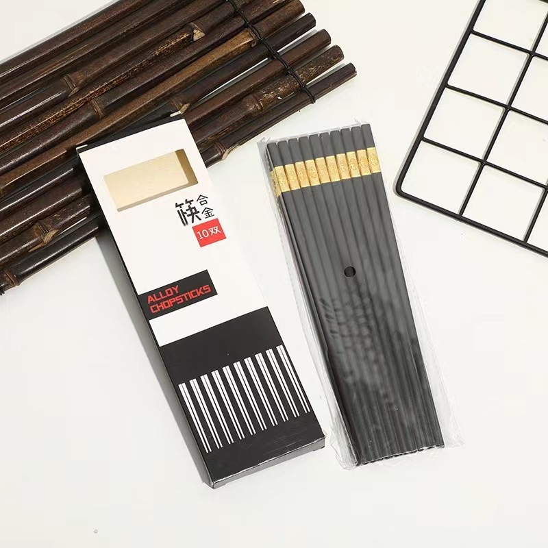 Palillos de aleación Jinfu Palillos domésticos sin cera Juego de palillos de aleación de acero inoxidable con punta puntiaguda antideslizante 10 pares de gama alta para el hogar