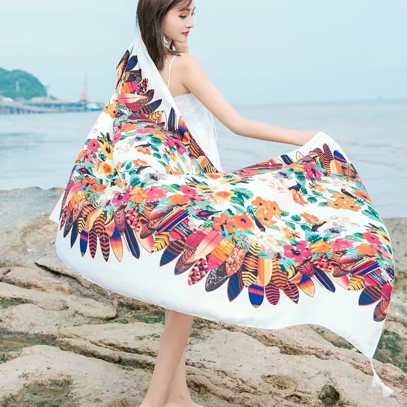 Sopa de satén de twill para mujeres 2025 bufandas de viento nacional de verano tibetanas bufandas de seda protector solar lago Qinghai turismo foto toalla de playa