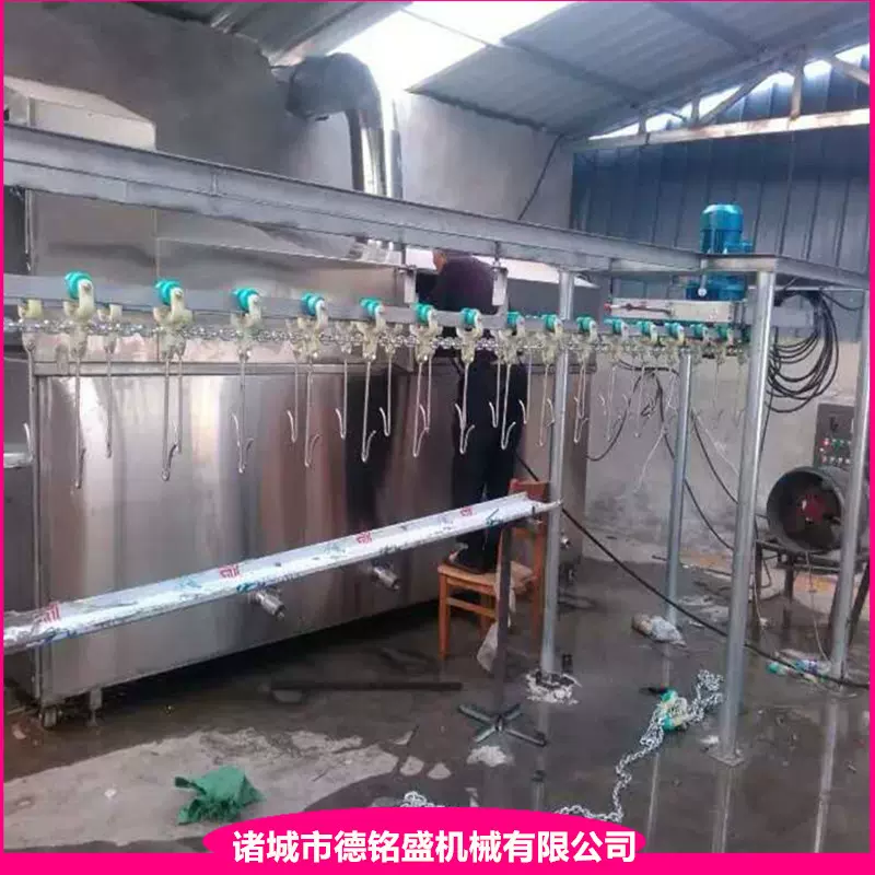 河南炸烧鸡锅 自动出料卸料的扒鸡吊挂式油炸机 猪头肉上色设备