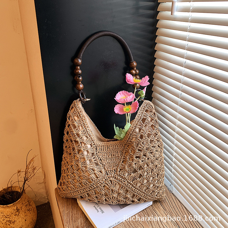 2026 New Summer Straw Woven Bag For Women, Hollow Out Shoulder Tote Bag For Beach Vacation, Woven Market Basket Bag - Thumbnail 7