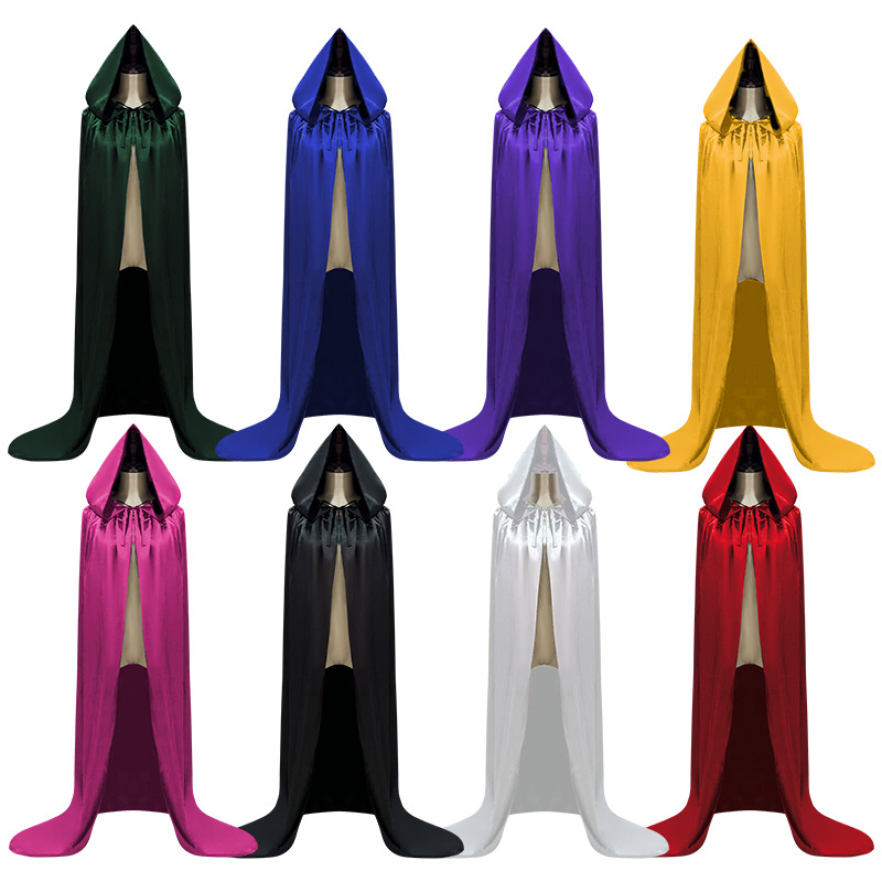 Halloween Costume Satin Black Death Cloak Cape Props Hooded Ghost Festival Adult Cloak Costume