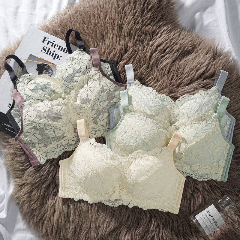 Small chest upper thin lower thick push up thickened cup bra small chest MM beautiful underwear lace sexy bra