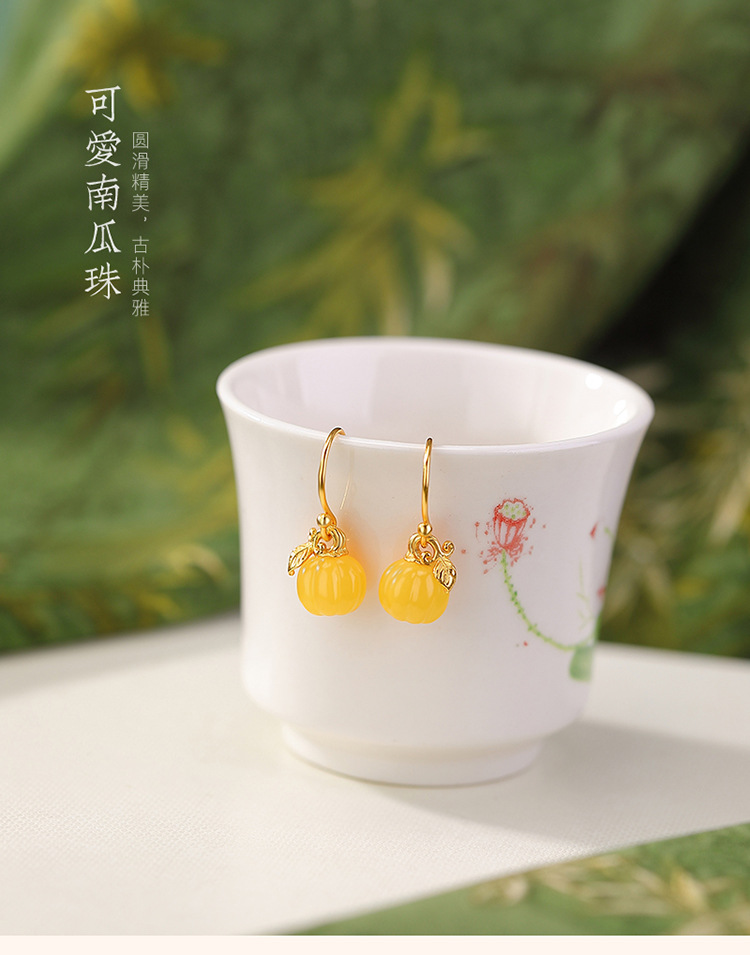 Bông tai bạc S925 mạ vàng hình bí ngô hạt dễ thương thiết kế 3D sáng tạo — Mẫu bạc chi tiết 3