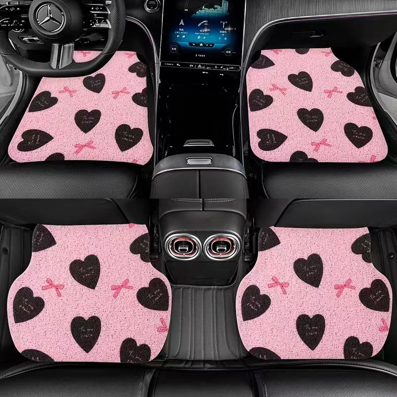 Cute cartoon silk loop car floor mats, universal for girls, anti-dirt, non-slip, wear-resistant, easy to maintain