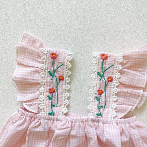 ins Summer Baby Onesie Sleeveless Harness Korean Style Plaid Jacquard Baby Coverall Going Out Romper