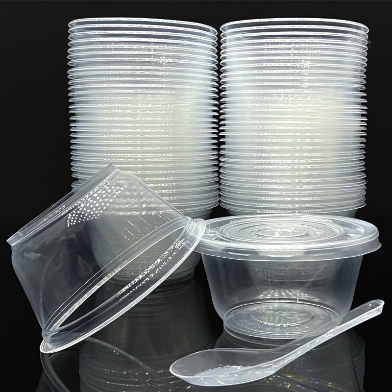 一次性打包盒批发外卖饭盒快餐带盖圆形餐盒打包水果透次性汤碗