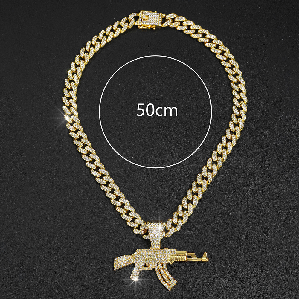107g Weight Hip-Hop Gun Alloy Inlay Rhinestones Unisex Pendant Necklace Necklace Pendant Men Pendant Necklaces