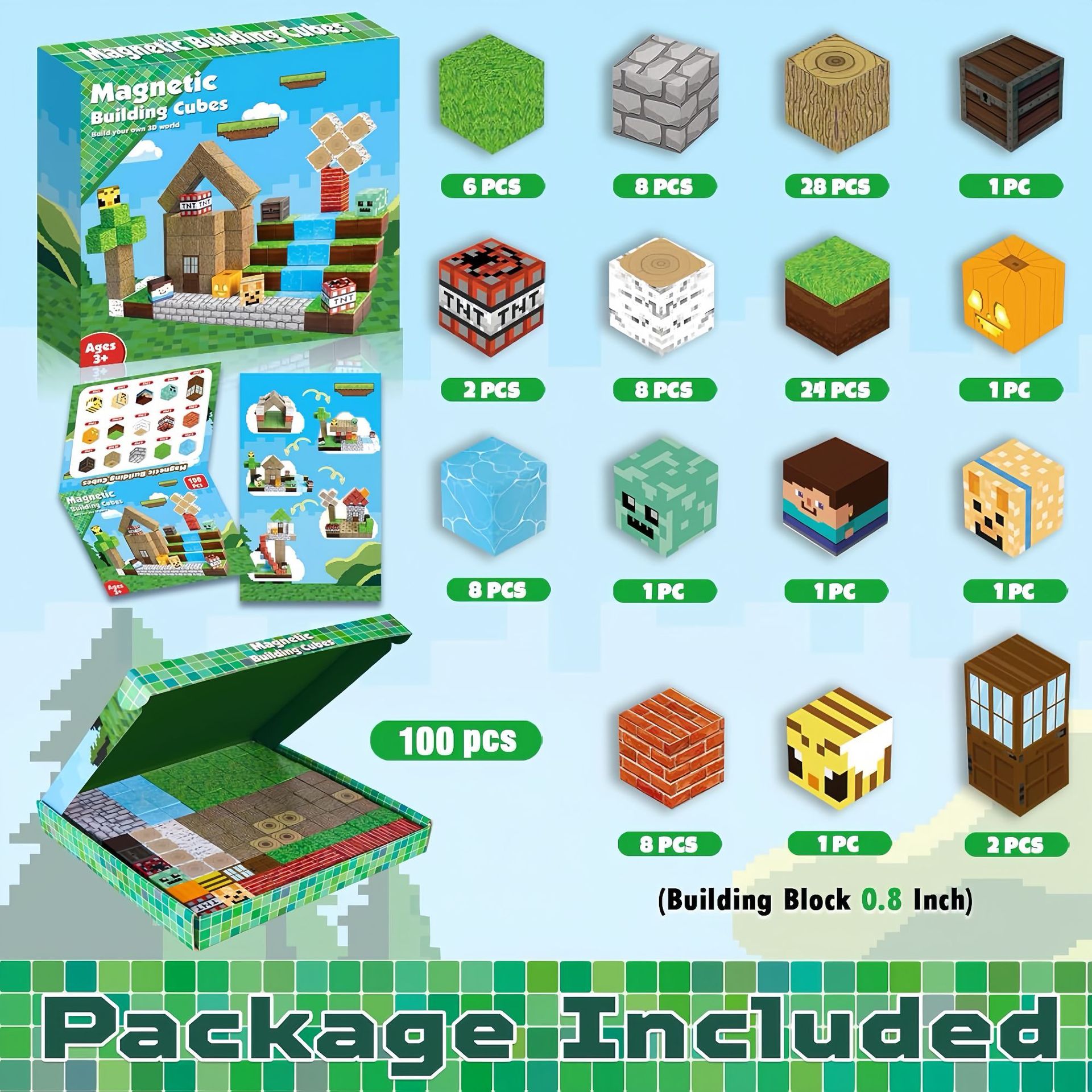 Transfronterizo Amazon MC My Cube World Juego de bloques de construcción magnética Bosque primitivo Partículas magnéticas Juguetes magnéticos