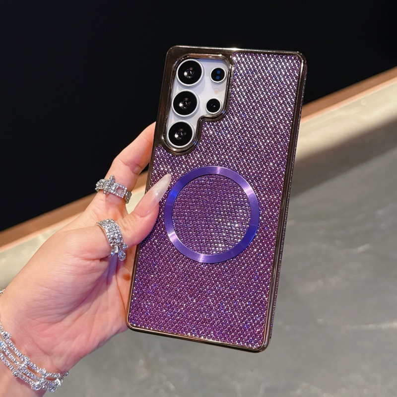 新品 适用GalaxyS25ultra手机壳电镀闪粉磁吸跨三星S24防摔保护套|undefined