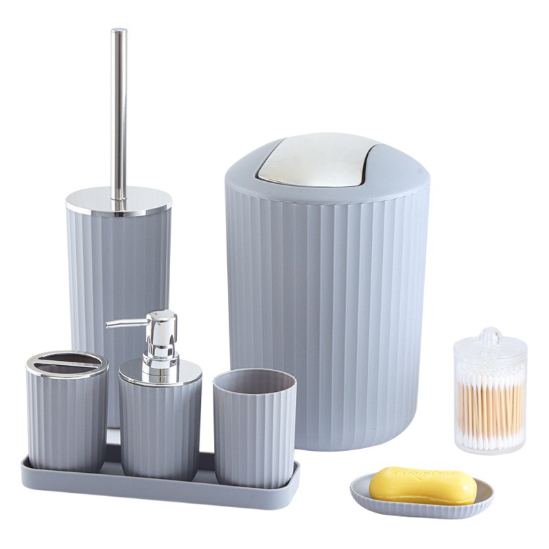 Suministros del hotel de bambú bote de basura cepillo de baño hisopo de algodón caja de almacenamiento Kit de baño caja de bolas de algodón traje de lavado de baño