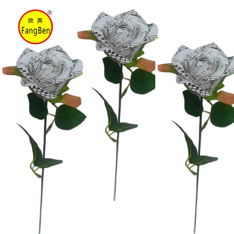 New sheet music pattern fabric artificial flower, single vintage-style decorative flower, suitable for wedding photography props and home decor New sheet music pattern fabric artificial flower, single vintage-style decorative flower, suitable for wedding photography props and home decor