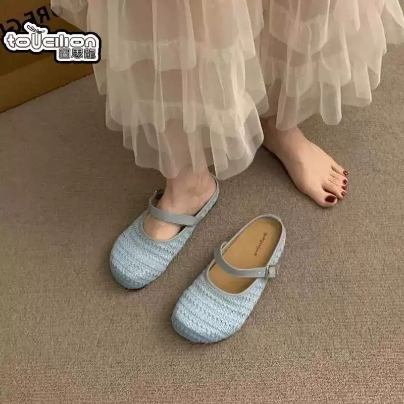 Однострочные заплетенныеBirkenstock полудолго-повседневные ботинки для женской летней одежды 2025 новая обувь на толстой подошве слипоны Mule слини