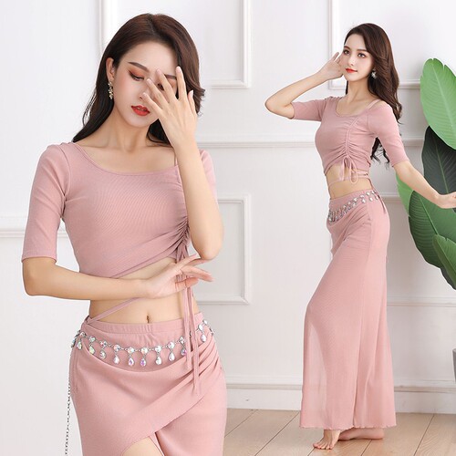 New Spring and Summer Belly Dance Practice Suit Mesh Sexy Large Size Slim Indian Dance Oriental Dance Performance Suit