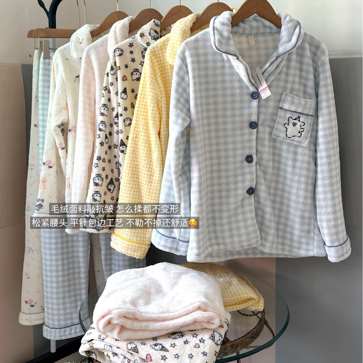 Camekisme Warm Winter Flocking Plush Cute Home Clothes 272 # Thickened Plaid Warm Long-Sleeved Pajamas for Women