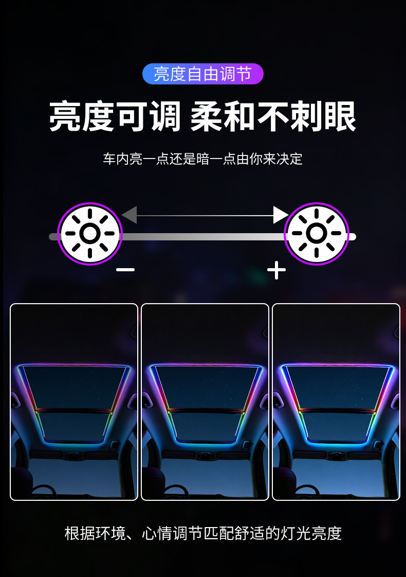 Cross-Border New Product Car Sunroof Ambient Light Led Colorful Rgb Flowing Light Strip Acrylic Interior Light Atmosphere Light