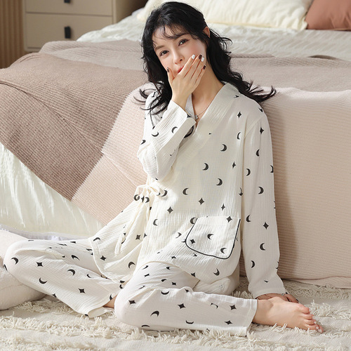 Available for outerwear: Maternity Sleepwear, Women's Spring Kimono, Postpartum Nursing Loungewear, Long-Sleeve Cotton Postnatal Gown, 2-Piece Set