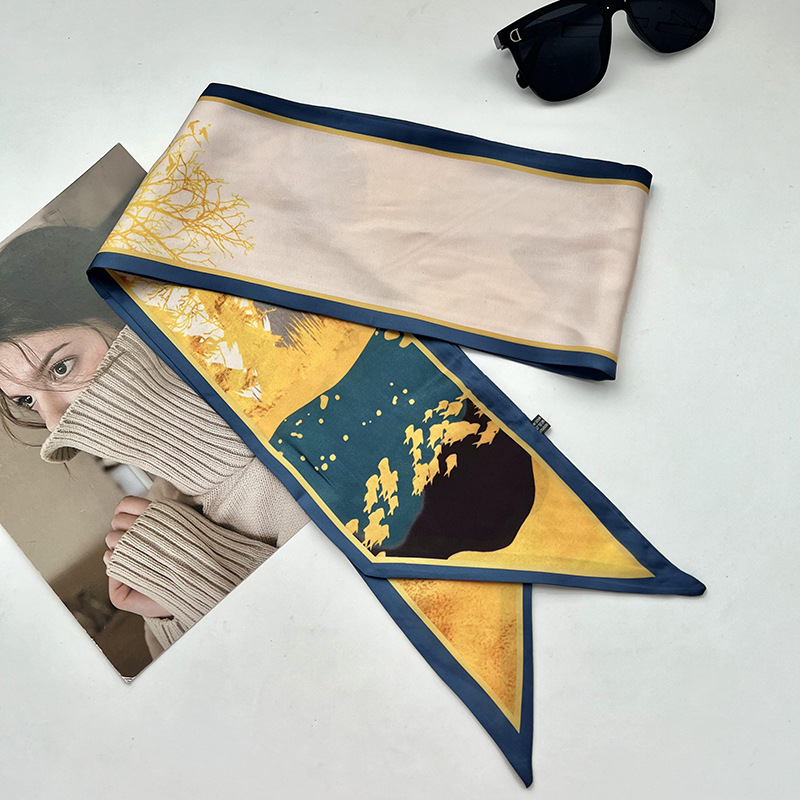 Bufandas de seda de ángulo oblicuo 2025 nuevo bufandas de diamante retrógrado decoración multifuncional de ángulo agudo moda bufandas largas correa de pelo