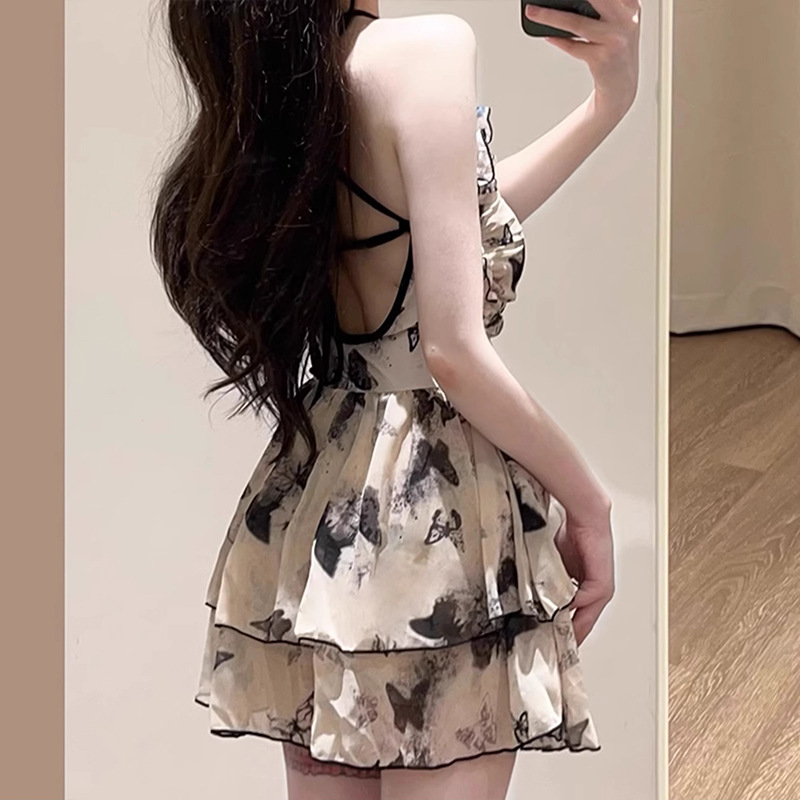 New Women's Retro Conservative Swimsuit Covers Tummy Slimming One Piece Backless Beach Skirt Style Flat Shoulder For Hot Springs_ecoleips.com
