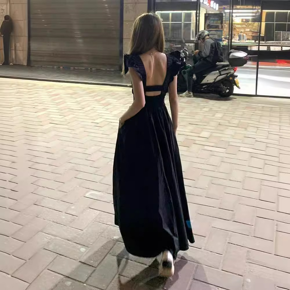 Sexy summer design black dress with sleeves