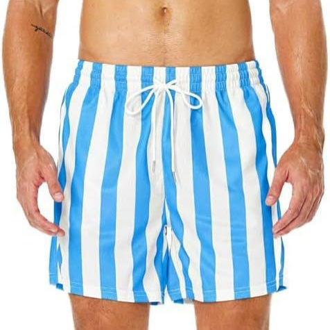 Men's Black and White Cow Print Shorts, Elastic Waist Drawstring Loose Beach Shorts, Casual Sports Shorts, in Stock