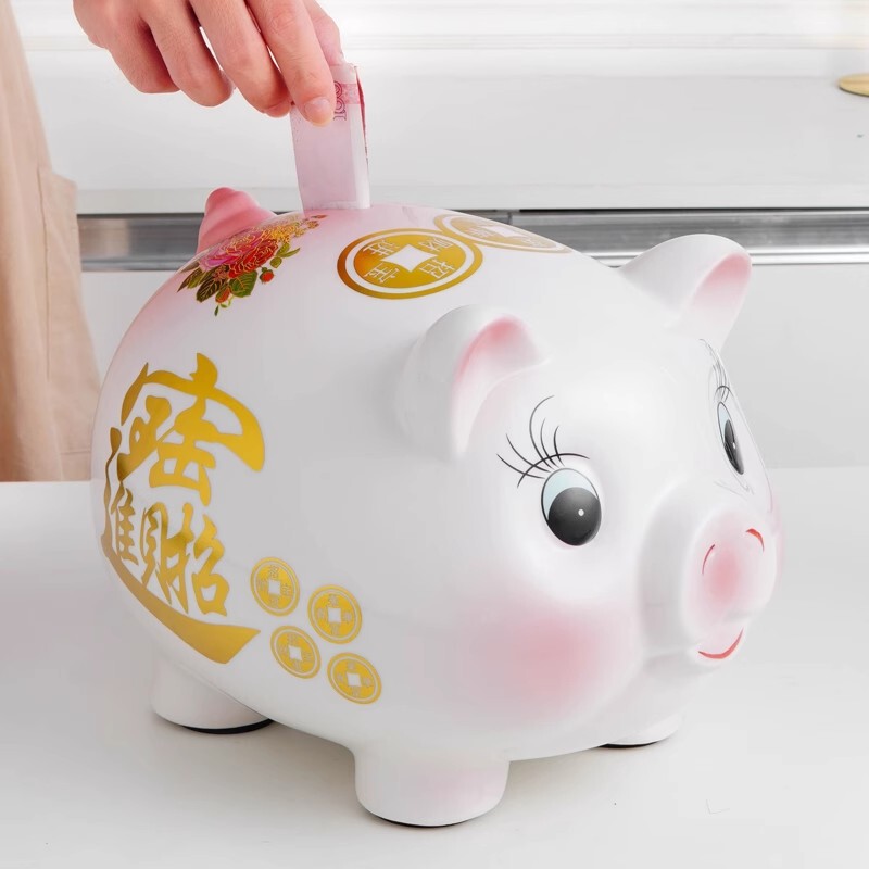工場直販 セラミック製 ピンクと白の豚型貯金箱 入金のみ 貯金箱 大容量収納|undefined