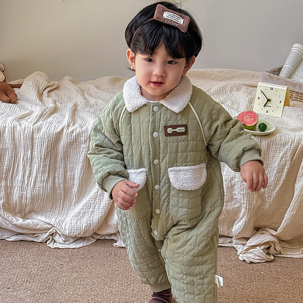 Ropa de bebé, ropa de otoño e invierno, mamelones abrigados de algodón acolchado, bebé de 0-2 años, más mono acolchado de terciopelo, ropa acolchada de algodón