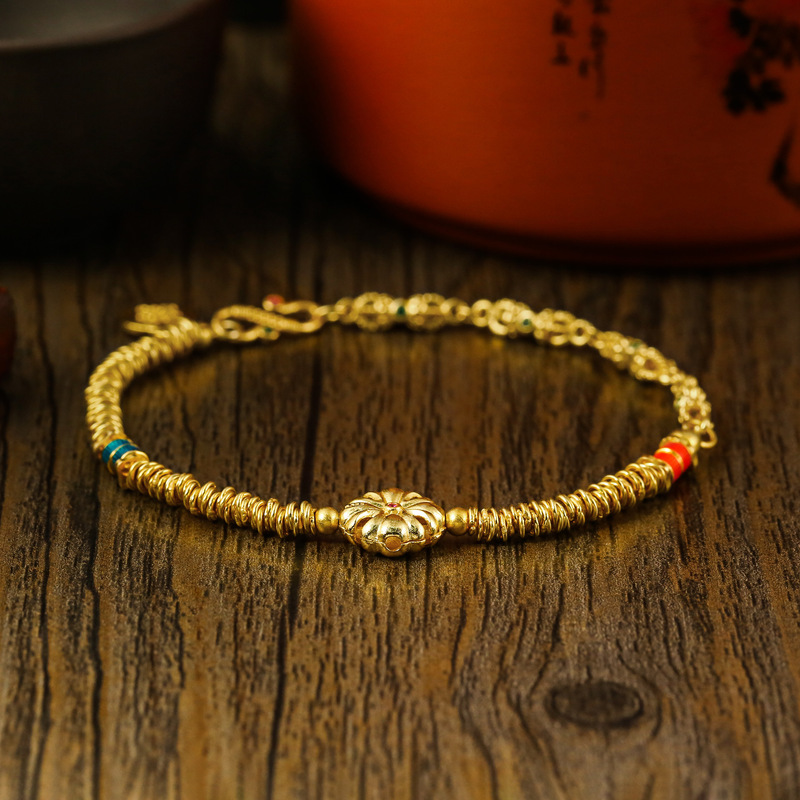 New Chinese style ancient style ring diamond pestle chain diy original design women's retro s925 silver gold-plated all-match bracelet