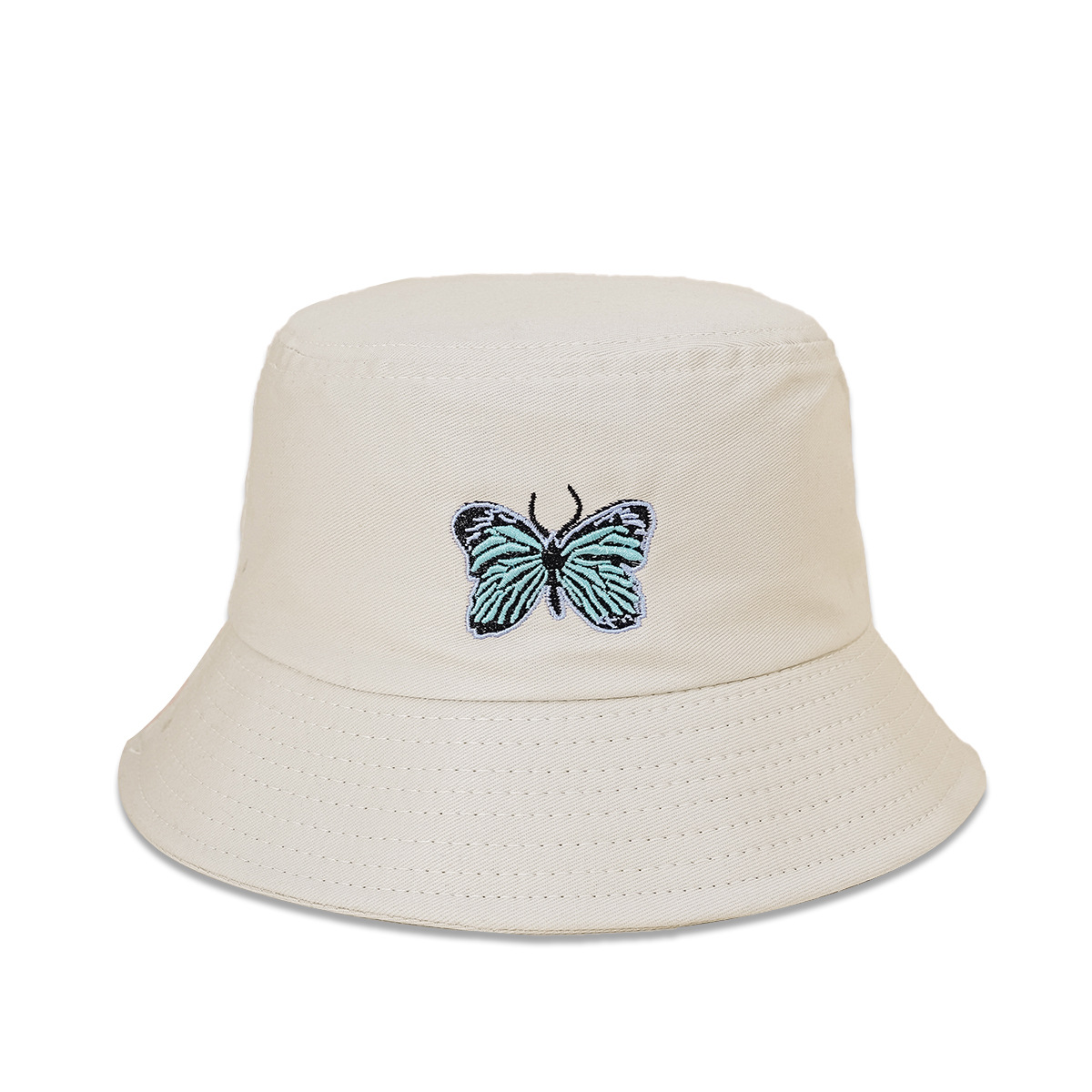 Nuevo sombrero de pescador de mariposa azul bordado simple todo partido sombrero de mujer de ala ancha cara de aspecto pequeño sombrero de lavabo de moda estilo coreano sombrero para el sol