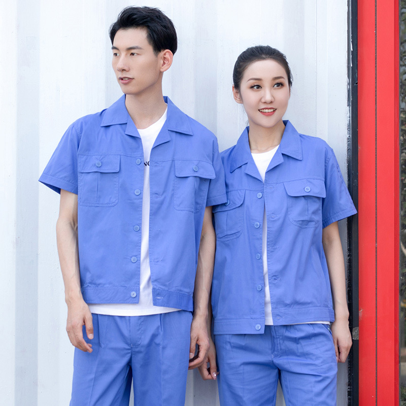 Trajes de trabajo de manga corta de verano para hombres trajes de verano delgados transpirables taller de fábrica de trabajo azul personalizado