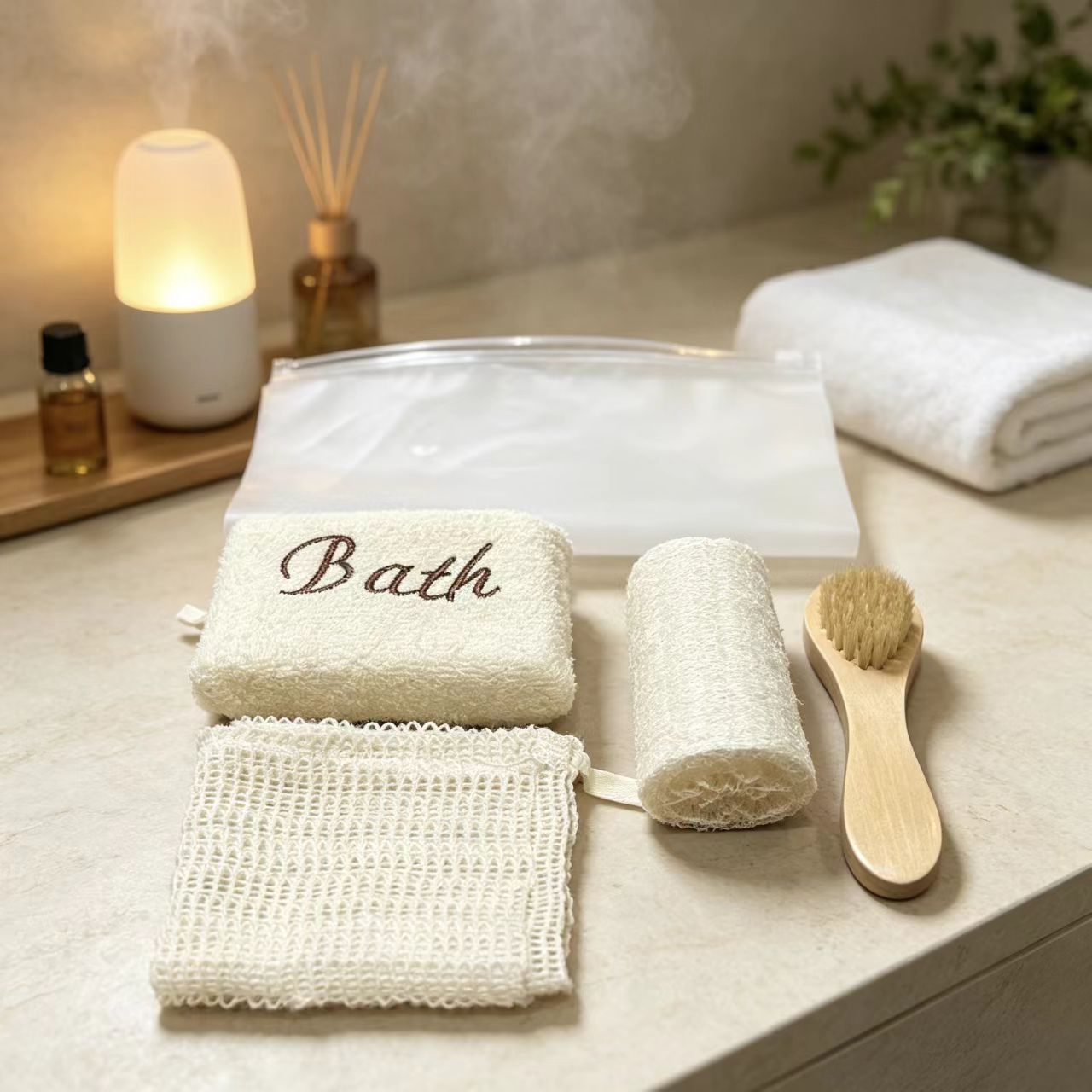 Set de Baño de Madera con Corazón de Madera de Masaje para Baño y Regalo