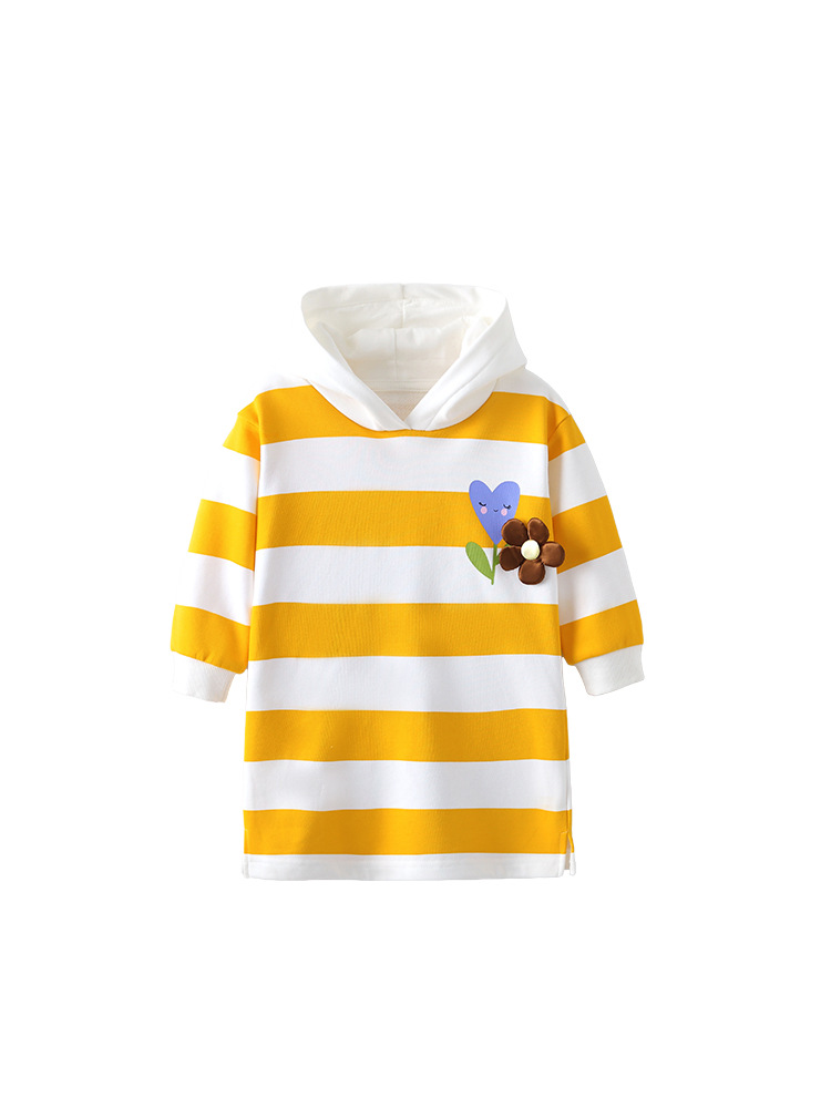 Cross-border malwee niñas suéter vestido otoño-invierno nuevo vestido con capuz a rayas vestido de princesa para niños de mediana edad europeos