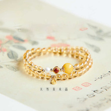 工厂店保真黄水晶手链女天然金发晶黄色蜜蜡手绳双圈可代发