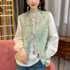 新中式国风马甲女春装2024年新款刺绣中国风唐装复古坎肩上衣
