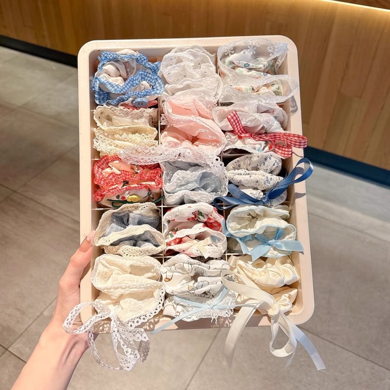 Anillo de cabello de intestino grande colección de anillo de cabello simple y fresco super inmortal flor triturada encaje adornos para el cabello popular cuerda de cabello al por mayor