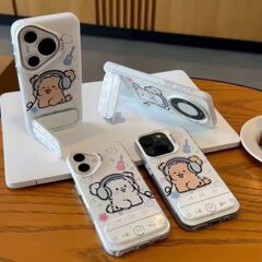 Apple 13 携帯電話ケース iPhone15/16Promax Huawei pura70 携帯電話ケースに適したミュージカル子犬