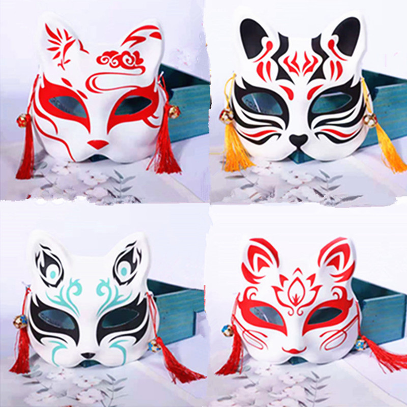 彩绘日式和风狐狸面具半脸 古风汉服化妆舞会cos动漫猫脸狐妖面罩