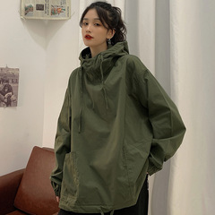 香港風waitmore工装衛衣女ゆるい韓版潮ins怠惰風bf薄手日系古着コート