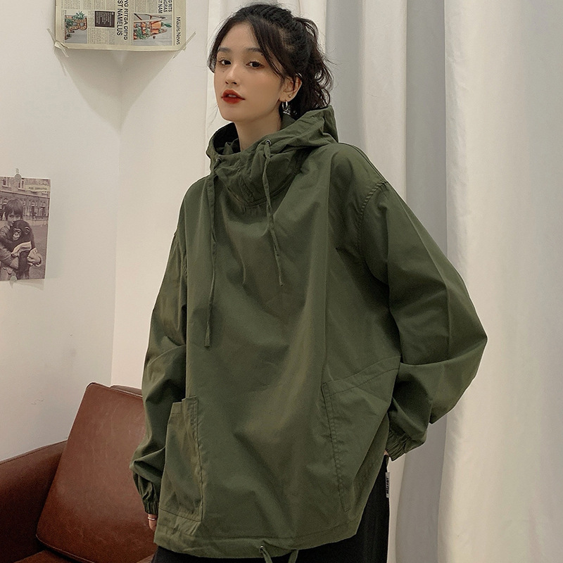 香港風waitmore工装衛衣女ゆるい韓版潮ins怠惰風bf薄手日系古着コート|undefined