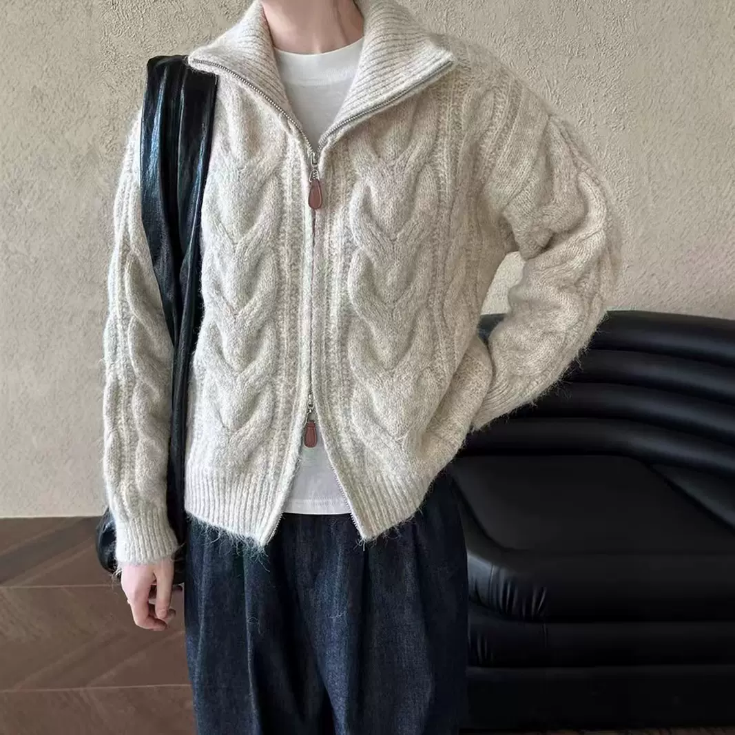 跨境优选软糯麻花毛衣外套女秋冬新款高领拉链针织开衫上衣女