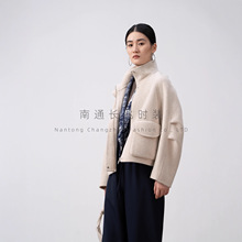 高克重双面绒大衣！烟管领风衣款山羊绒桑蚕丝短款女外套赠饺子包