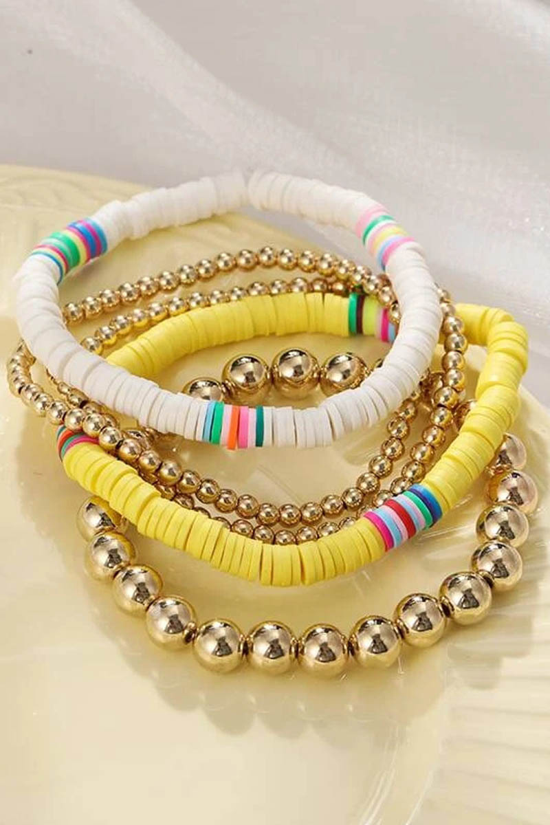 Vintage Bohemian Style Handmade Polymer Clay Bracelet Copper Bead Elastic String Metal Bracelet