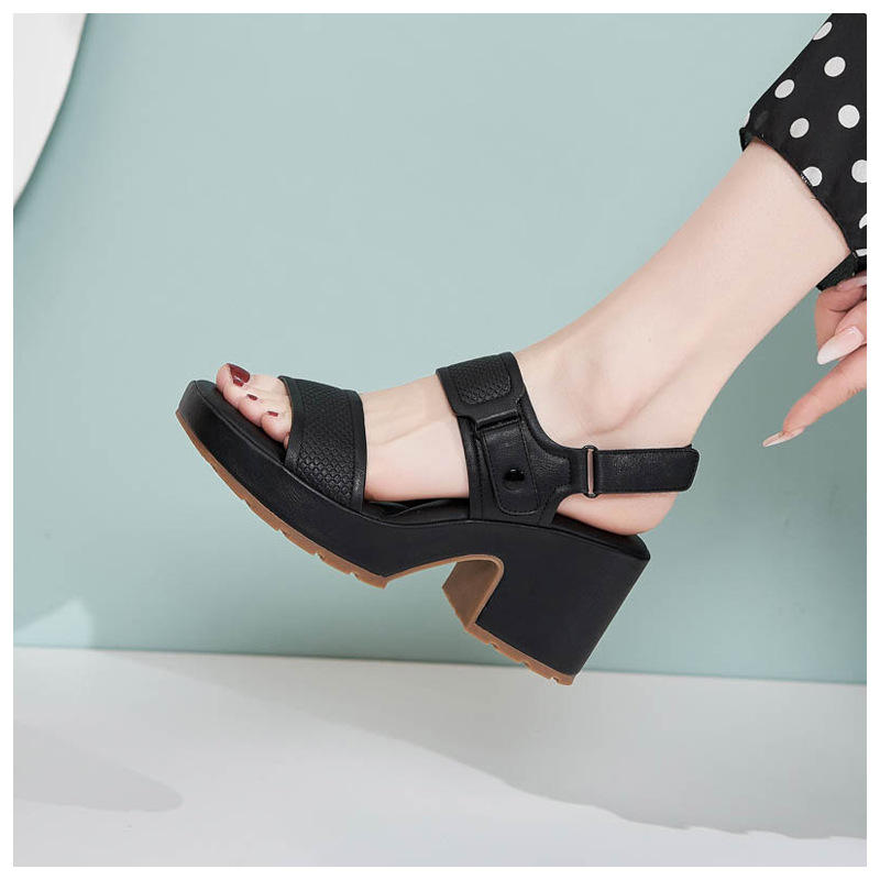 Dép sandal nữ đế dày quai Velcro mùa xuân hè 2025 — Màu đen, Màu camel, Màu trắng be chi tiết 14