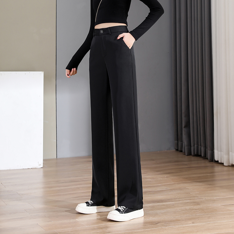 Pantalones de traje negro de verano para mujeres, pantalones casuales de piernas anchas y estrechas.