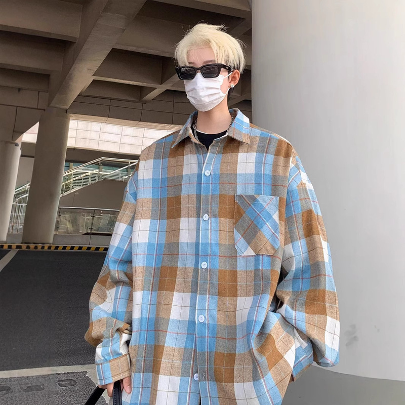 American Street Hiphop Hip Hop Shirt Men's Plaid Trendy Brand Design Chopper Handsome Niche Match Couple Shirt Jacket