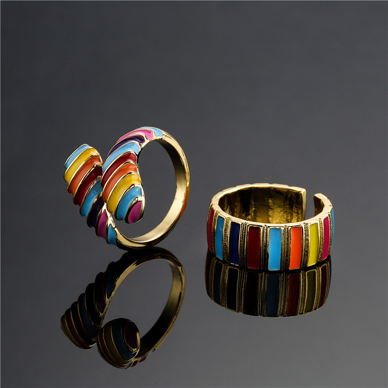 Fashion Candy Color Oil Dripping Geometric Opening Copper Ring Wholesale Nihaojewelry display picture 5