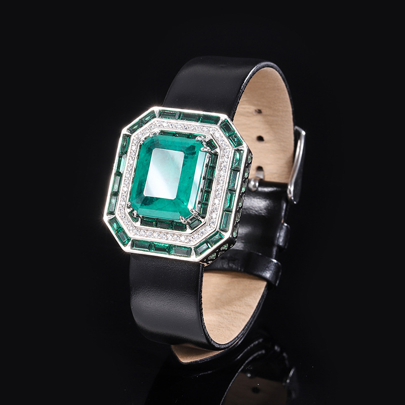 Zhuang Sheng joyería S925 todo el cuerpo de plata TikTok Venta caliente simulación abuela verde cuadrado marca joyería de lujo