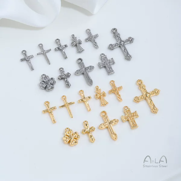Non-fading titanium steel vintage cross and four-leaf clover pendant handmade DIY bracelet necklace earring accessories