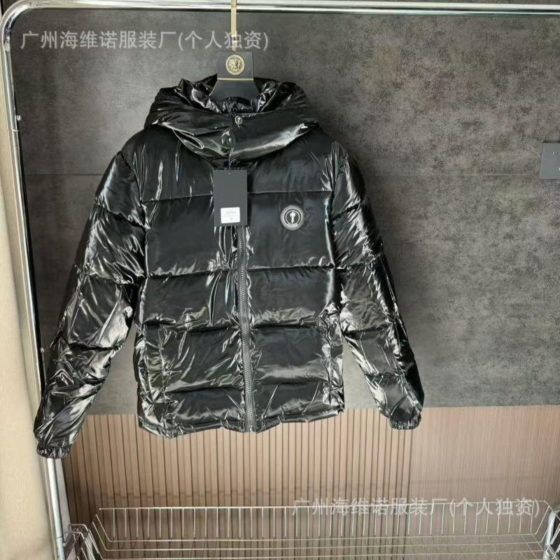 Street Fashion Men's Trapstar Jacket, Shiny and Fluffy Thick Cotton Coat with Correct Label and Hood, in Stock for Dropshipping
